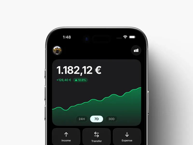 Pantalla principal de Balance en un iPhone